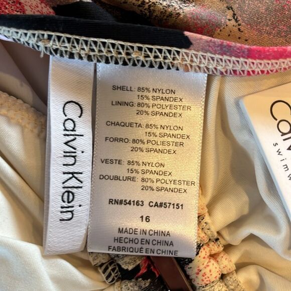 Calvin Klein Watercolor One Piece Size 16 Neon pink, black, white New - Picture 8 of 10